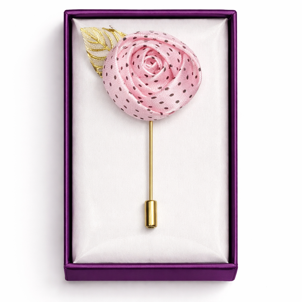 Lapel Pins for Men, Pink Satin Rose Lapel Pin Groom Boutonnieres for Wedding/Dance/Party, Men Lapel Pins for Suits Satin Flower Corsage