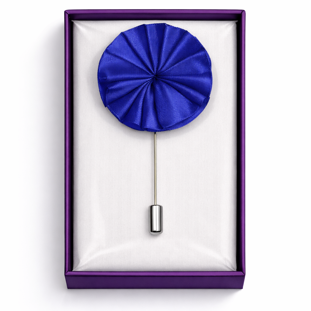 Lapel Pins for Men, Royal Blue Satin Rose Lapel Pin Groom Boutonnieres for Wedding/Dance/Party, Men Lapel Pins for Suits Satin Flower Corsage