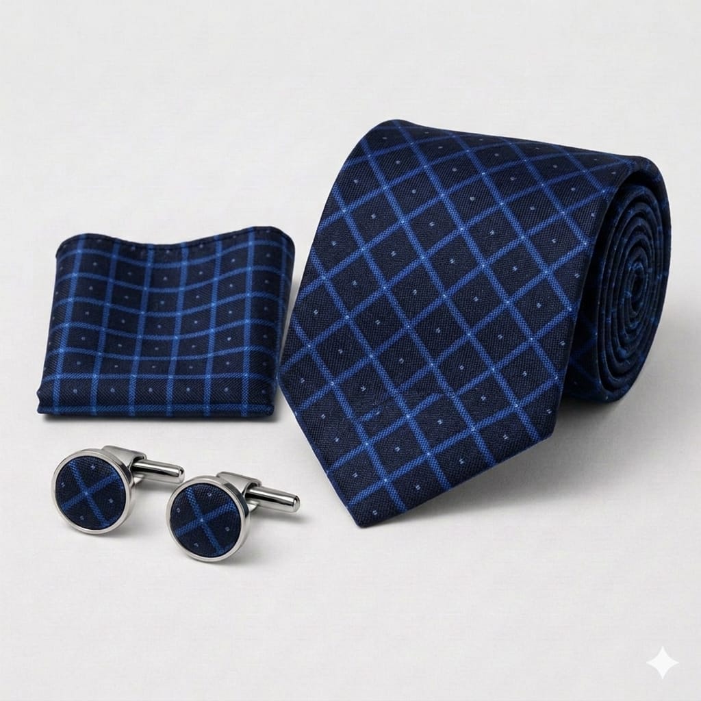 Men’s Tie, Pocket Square & Cufflinks Set – Luxury Formal Accessory ComboMen’s Tie, Pocket Square & Cufflinks Set – Luxury Formal Accessory Combo - CU-087