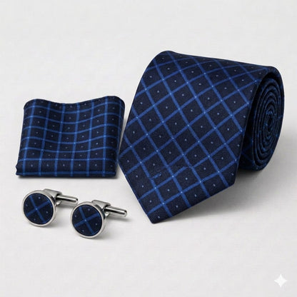 Men’s Tie, Pocket Square & Cufflinks Set – Luxury Formal Accessory ComboMen’s Tie, Pocket Square & Cufflinks Set – Luxury Formal Accessory Combo - CU-087