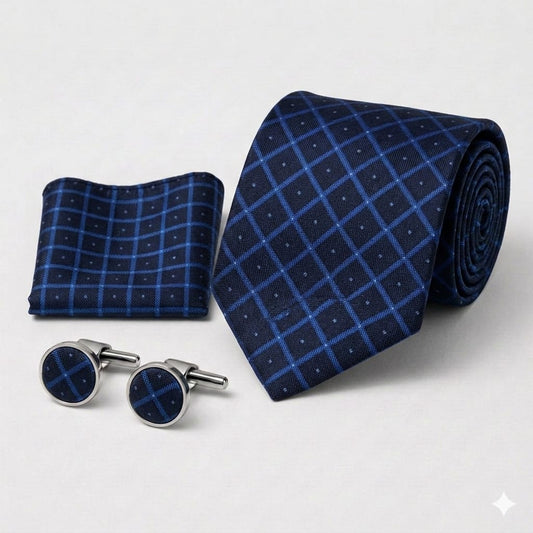 Men’s Tie, Pocket Square & Cufflinks Set – Luxury Formal Accessory ComboMen’s Tie, Pocket Square & Cufflinks Set – Luxury Formal Accessory Combo - CU-087