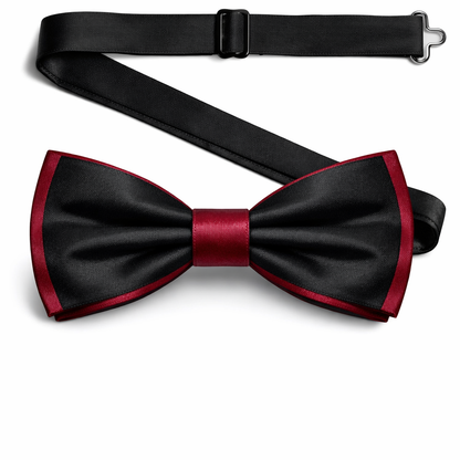 Black & Burgundy Men's Bow Tie Set - Elegant Formal Neckwear for Weddings