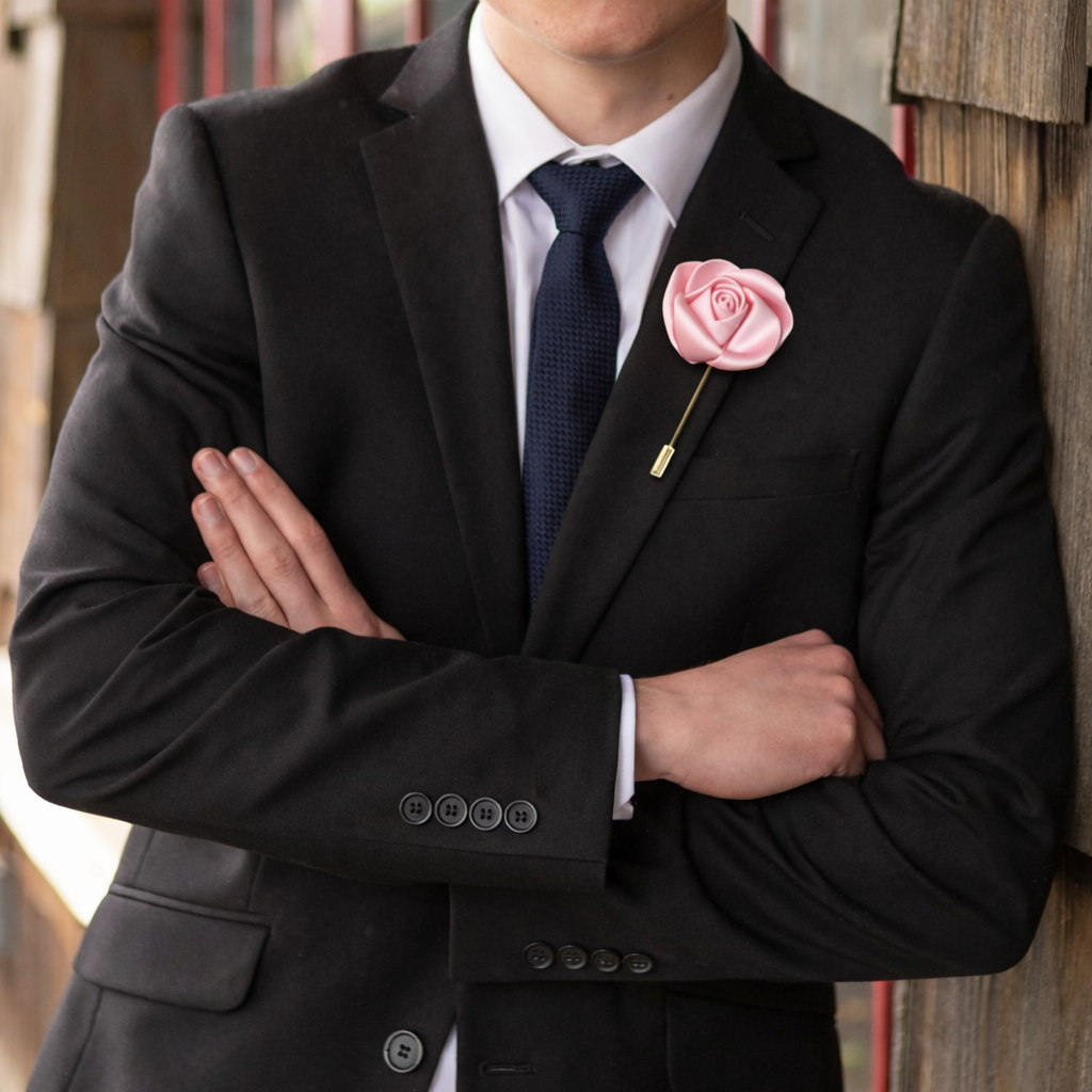Lapel Pins for Men, Blush Pink Satin Lapel Pin Groom Boutonnieres for Wedding/Dance/Party, Men Lapel Pins for Suits Satin Flower Corsage