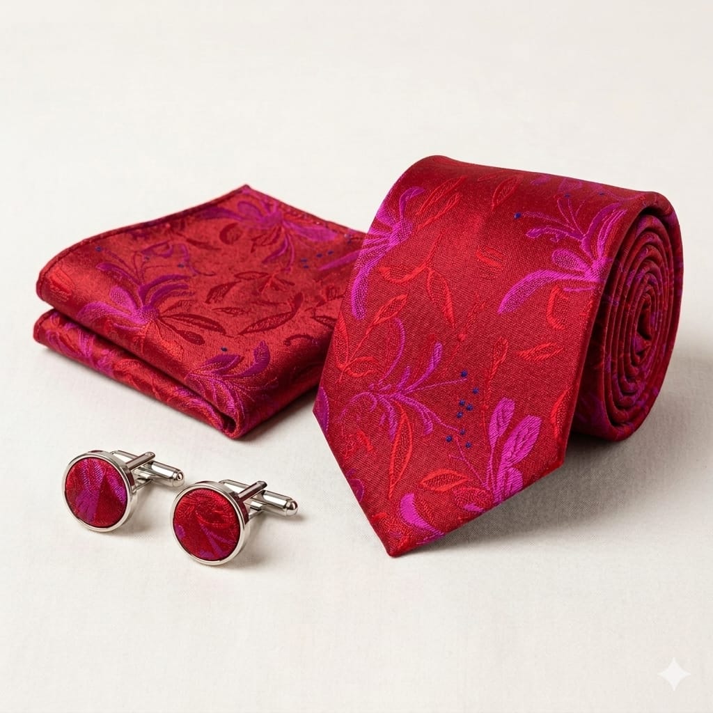 Men’s Tie, Pocket Square & Cufflinks Set – Luxury Formal Accessory ComboMen’s Tie, Pocket Square & Cufflinks Set – Luxury Formal Accessory Combo - CU-079