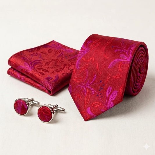 Men’s Tie, Pocket Square & Cufflinks Set – Luxury Formal Accessory ComboMen’s Tie, Pocket Square & Cufflinks Set – Luxury Formal Accessory Combo - CU-079