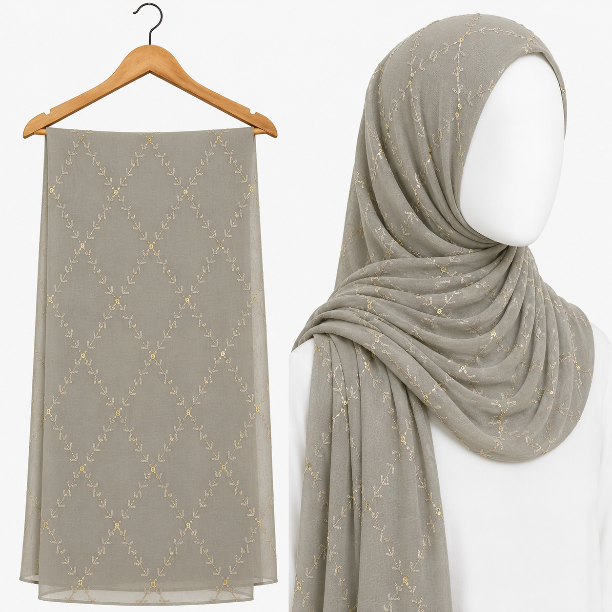 Stylengift Premium Embroidered Hijab with Subtle Sequins-SH-116