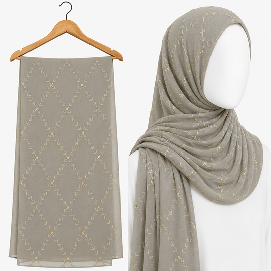 Stylengift Premium Embroidered Hijab with Subtle Sequins-SH-116