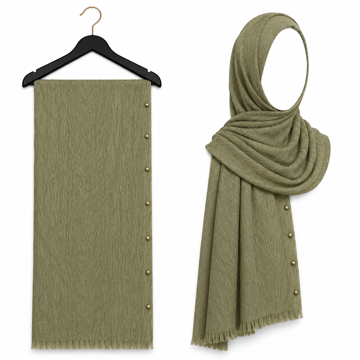 Stylengift Luxury Crimped Cotton Gold Studded  Hijab | All-Season Formal Scarf-SH-140