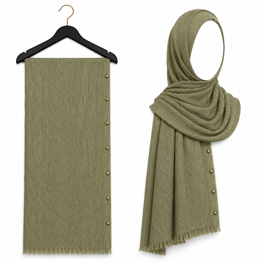 Stylengift Luxury Crimped Cotton Gold Studded  Hijab | All-Season Formal Scarf-SH-140