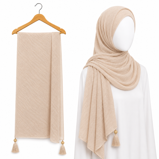 Stylengift Luxury Crushed Shimmer Hijabs | All-Season Formal Tassel Scarves=SH-170