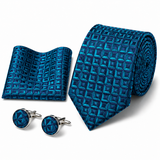 Men’s Tie, Pocket Square & Cufflinks Set – Luxury Formal Accessory Combo - CU-106