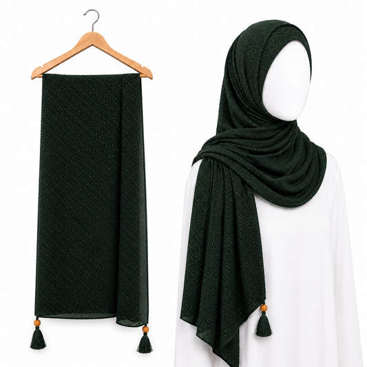 Stylengift Luxury Crushed Shimmer Hijabs | All-Season Formal Tassel Scarves=SH-171