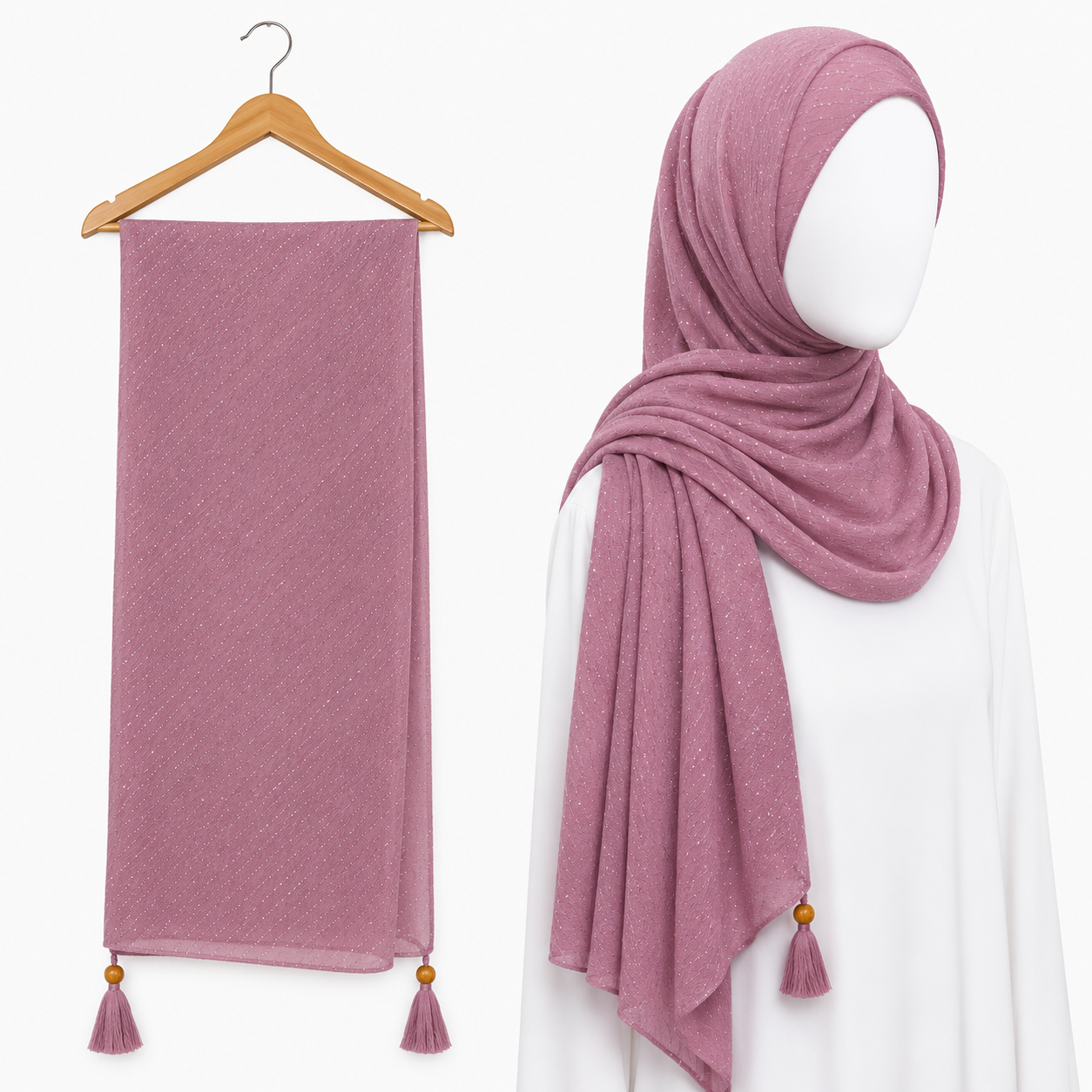 Stylengift Luxury Crushed Shimmer Hijabs | All-Season Formal Tassel Scarves=SH-173