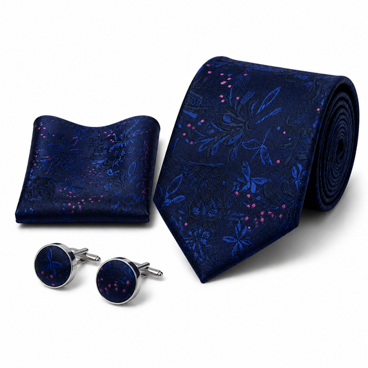 Men’s Tie, Pocket Square & Cufflinks Set – Luxury Formal Accessory Combo - CU-115