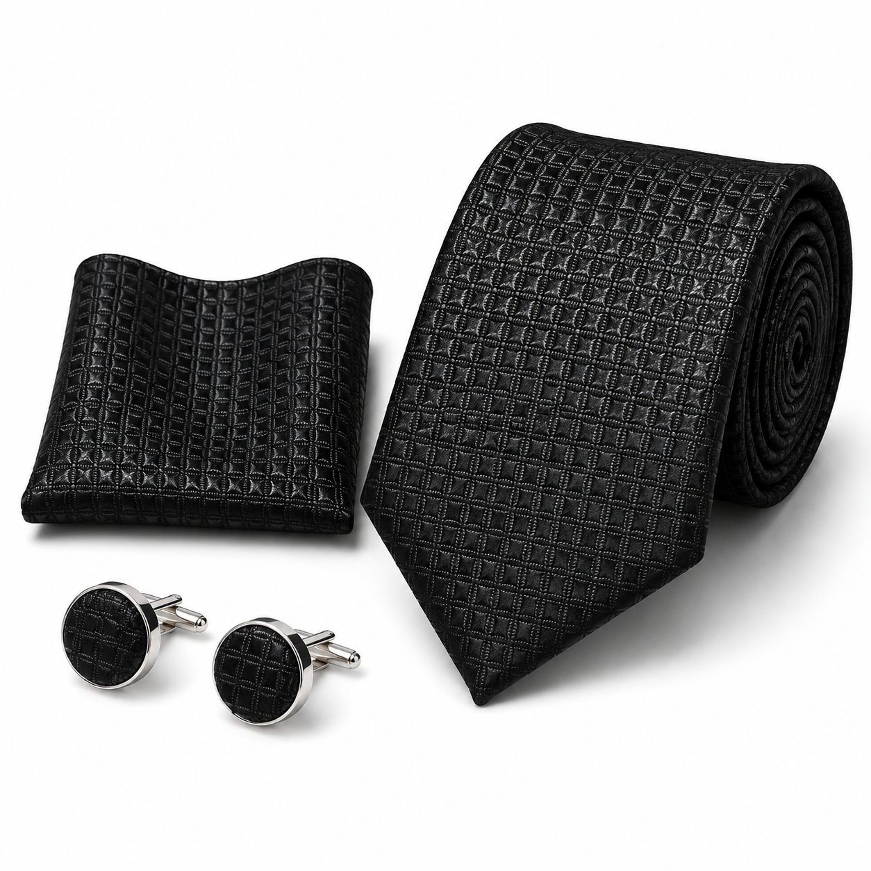 Men’s Tie, Pocket Square & Cufflinks Set – Luxury Formal Accessory Combo - CU-114