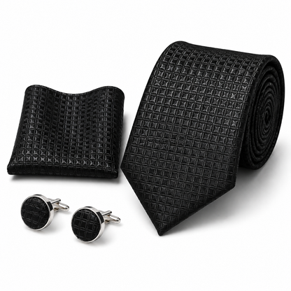 Men’s Tie, Pocket Square & Cufflinks Set – Luxury Formal Accessory Combo - CU-114