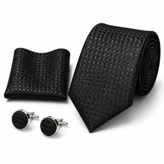 Men’s Tie, Pocket Square & Cufflinks Set – Luxury Formal Accessory Combo - CU-114