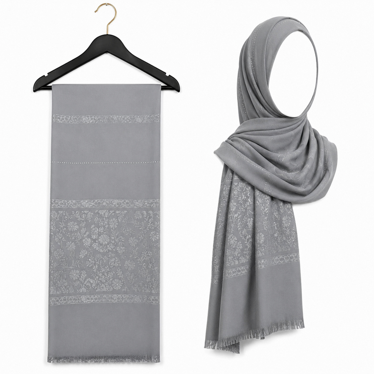 Stylengift Luxe Floral Jacquard Border Hijabs & Scarves | Formal Collection-SH-221