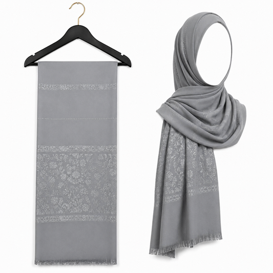 Stylengift Luxe Floral Jacquard Border Hijabs & Scarves | Formal Collection-SH-221