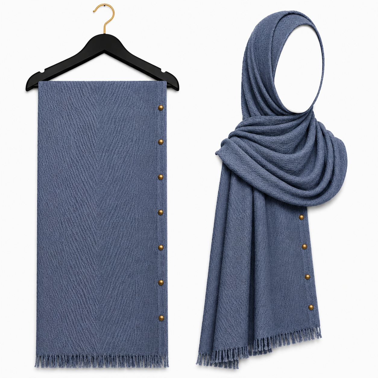Stylengift Luxury Crimped Cotton Gold Studded  Hijab | All-Season Formal Scarf-SH-137