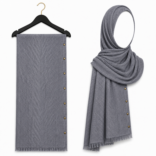 Stylengift Luxury Crimped Cotton Gold Studded  Hijab | All-Season Formal Scarf-SH-143