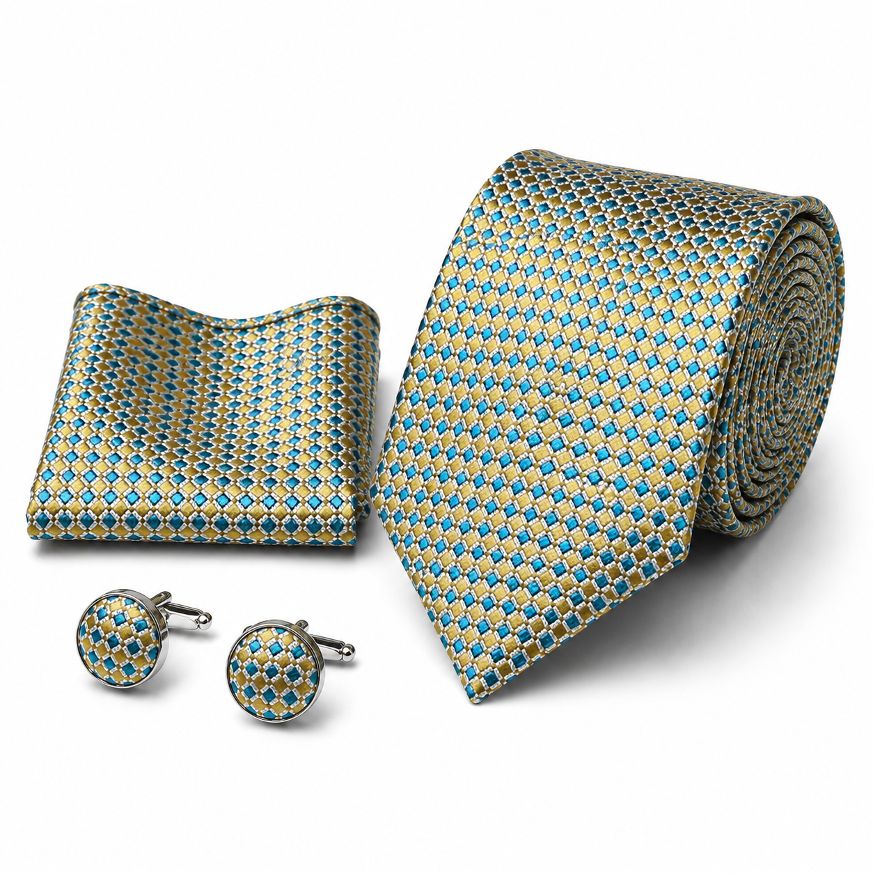 Men’s Tie, Pocket Square & Cufflinks Set – Luxury Formal Accessory Combo - CU-112