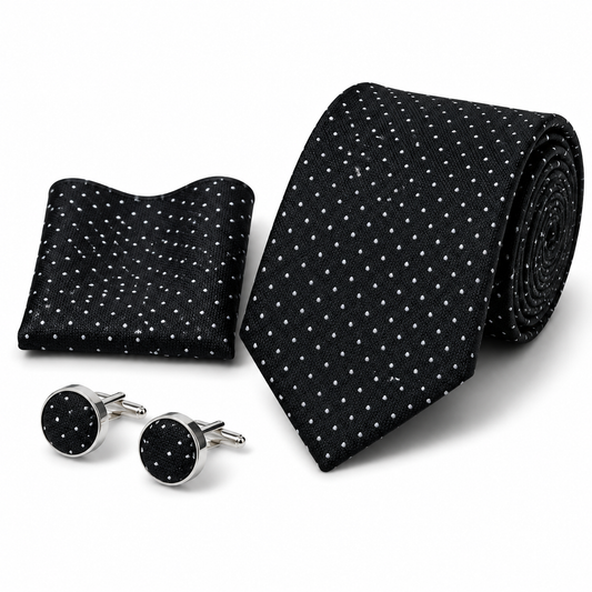Men’s Tie, Pocket Square & Cufflinks Set – Luxury Formal Accessory Combo - CU-110