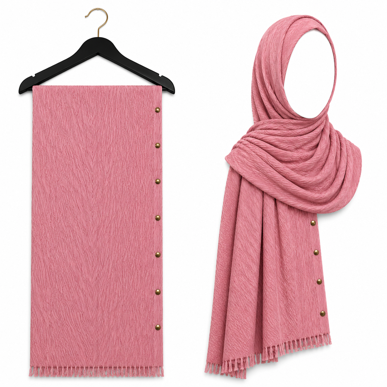 Stylengift Luxury Crimped Cotton Gold Studded  Hijab | All-Season Formal Scarf-SH-139