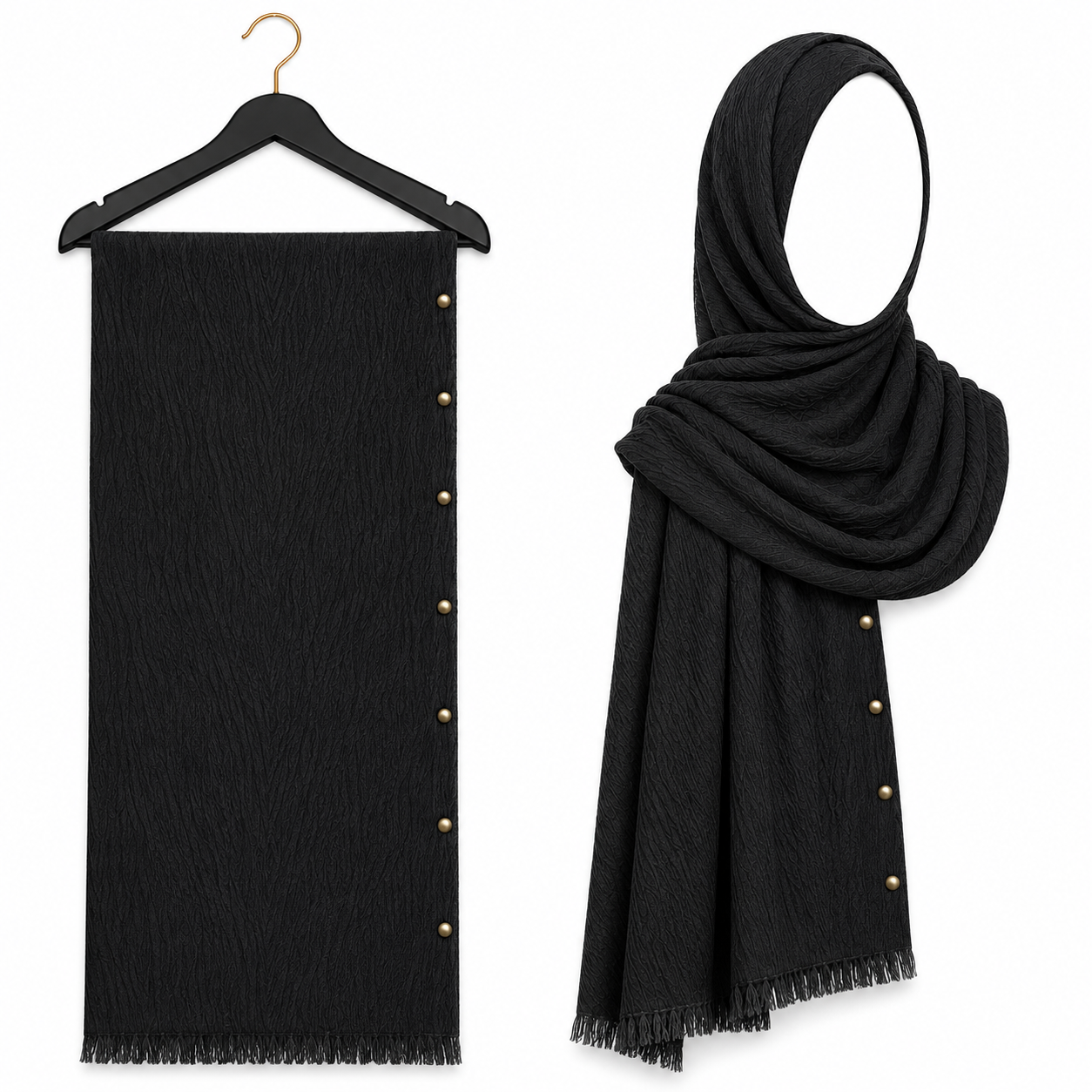 Stylengift Luxury Crimped Cotton Gold Studded  Hijab | All-Season Formal Scarf-SH-142