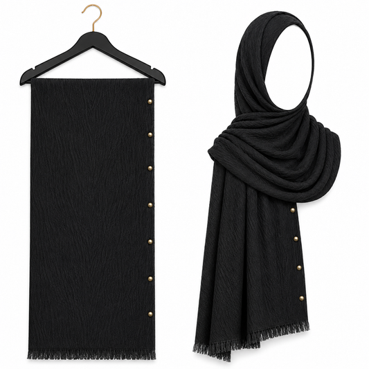 Stylengift Luxury Crimped Cotton Gold Studded  Hijab | All-Season Formal Scarf-SH-142