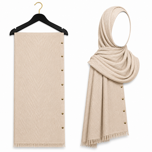 Stylengift Luxury Crimped Cotton Gold Studded  Hijab | All-Season Formal Scarf-SH-141