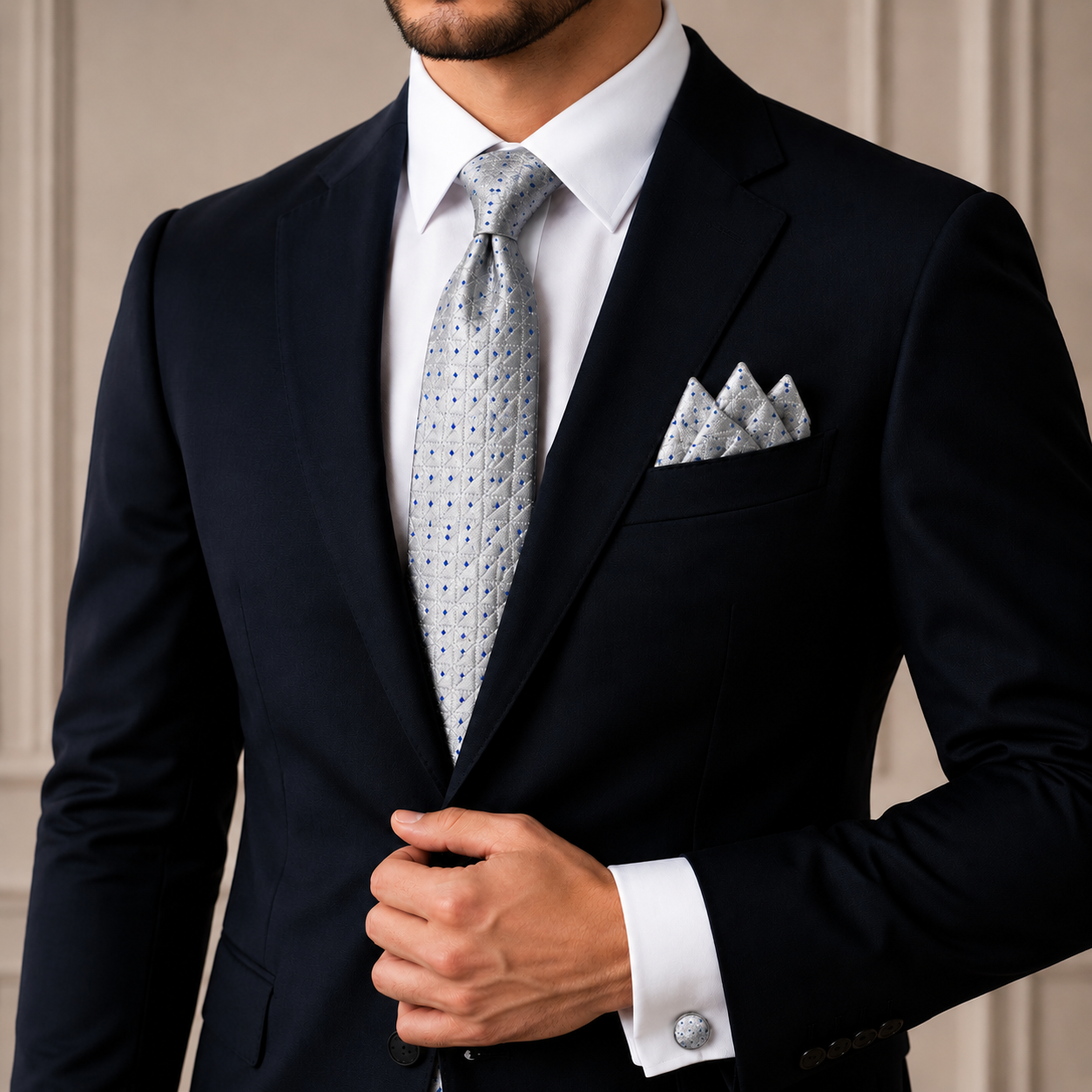 Men’s Tie, Pocket Square & Cufflinks Set – Luxury Formal Accessory Combo - CU-118