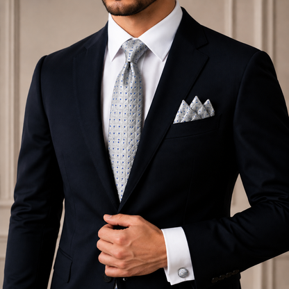 Men’s Tie, Pocket Square & Cufflinks Set – Luxury Formal Accessory Combo - CU-118