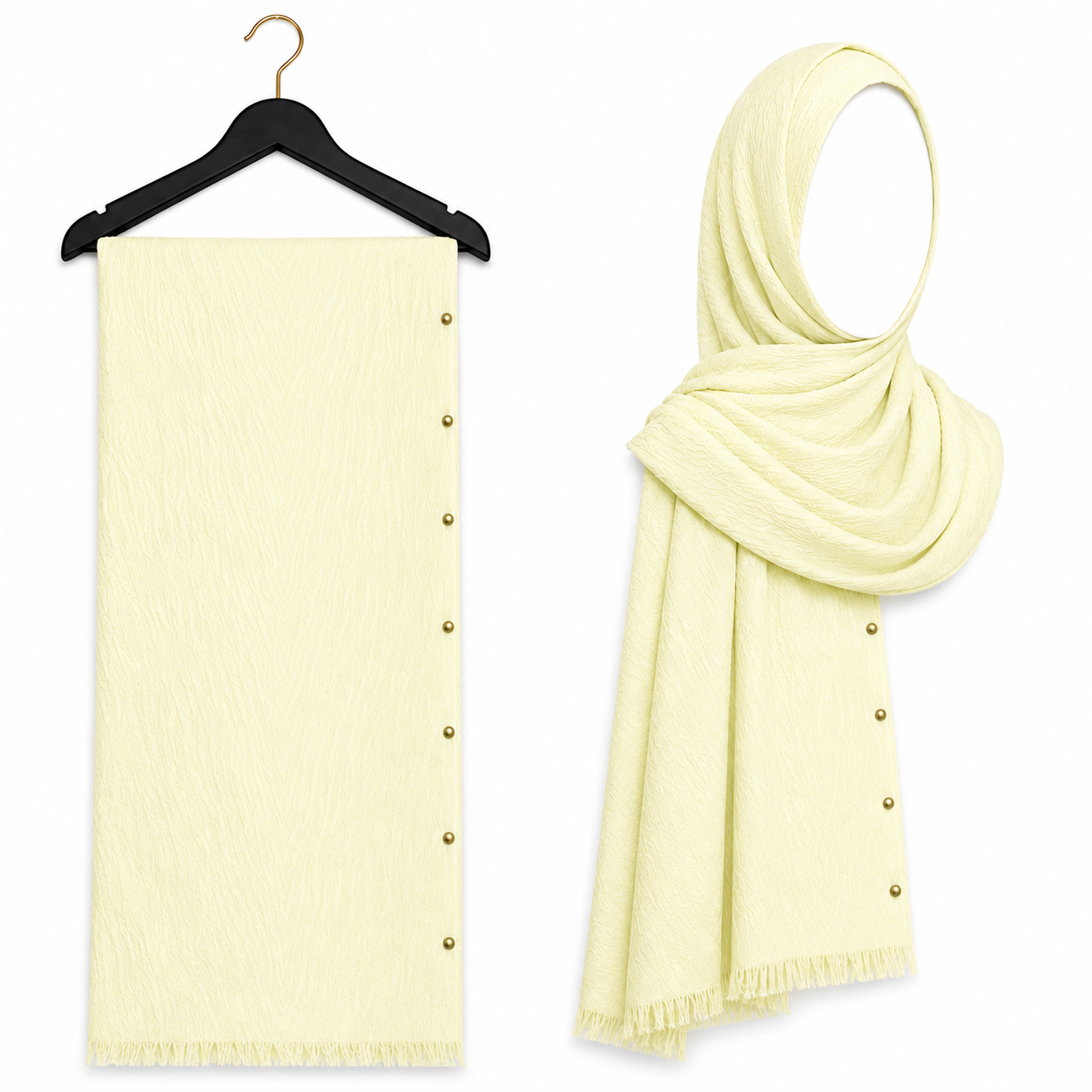 Stylengift Luxury Crimped Cotton Gold Studded  Hijab | All-Season Formal Scarf-SH-134