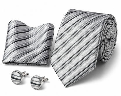 Men’s Tie, Pocket Square & Cufflinks Set – Luxury Formal Accessory Combo - CU-105