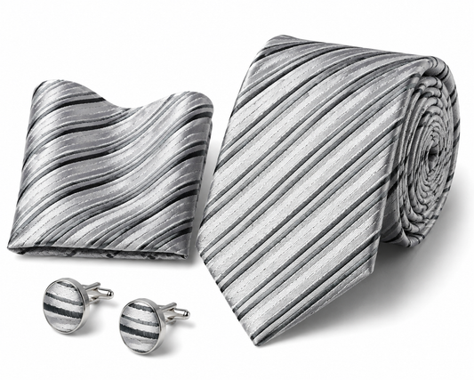 Men’s Tie, Pocket Square & Cufflinks Set – Luxury Formal Accessory Combo - CU-105