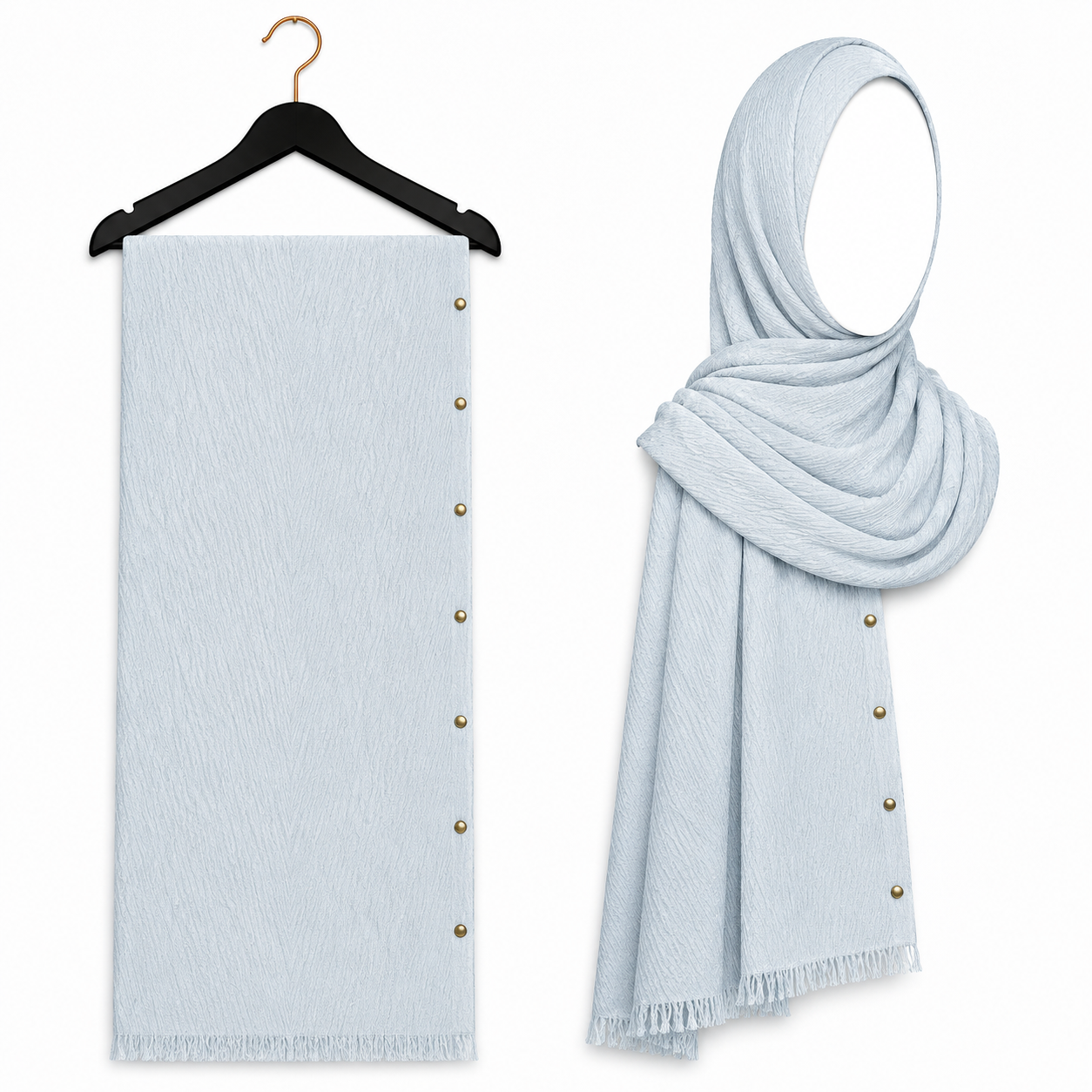 Stylengift Luxury Crimped Cotton Gold Studded  Hijab | All-Season Formal Scarf-SH-135