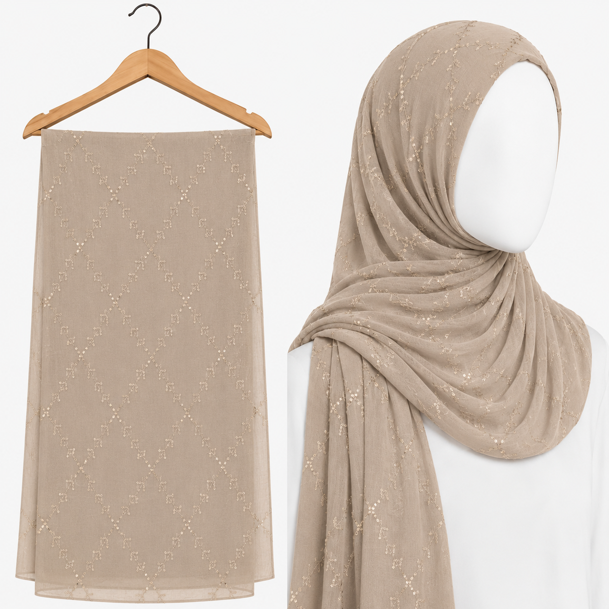 Stylengift Premium Embroidered Hijab with Subtle Sequins-SH-114