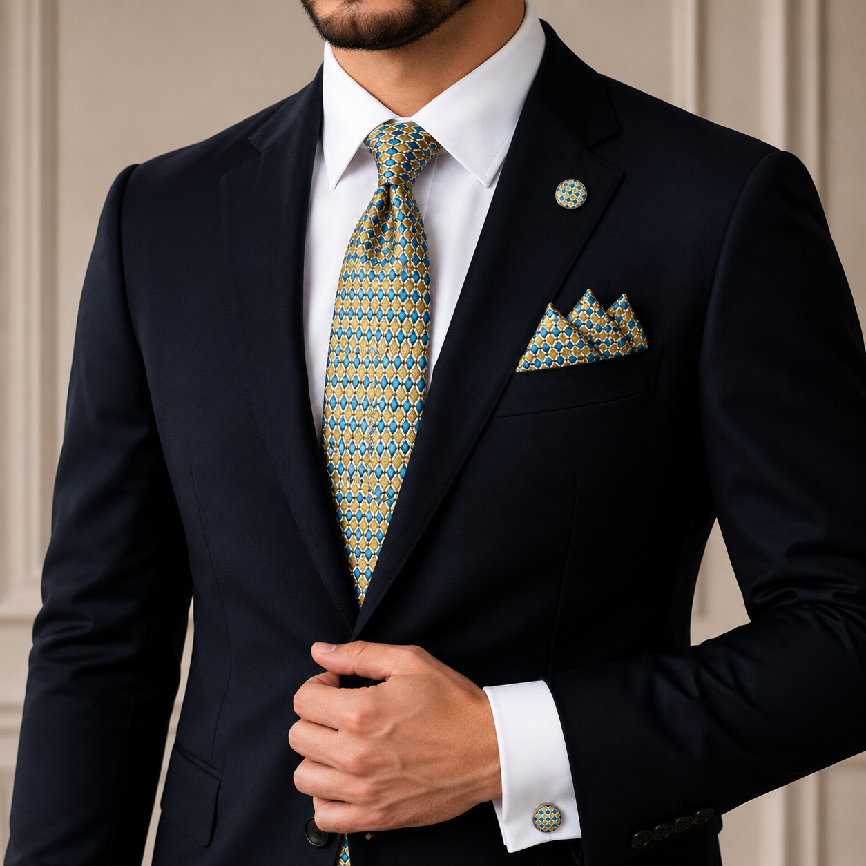 Men’s Tie, Pocket Square & Cufflinks Set – Luxury Formal Accessory Combo - CU-112
