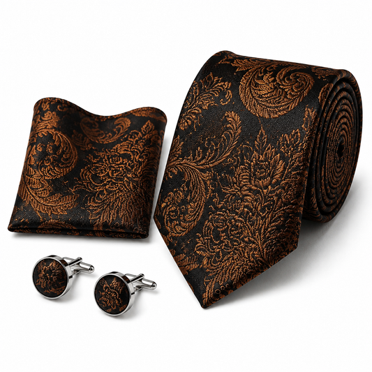 Men’s Tie, Pocket Square & Cufflinks Set – Luxury Formal Accessory Combo - CU-111