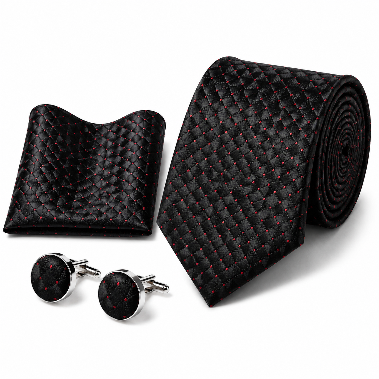 Men’s Tie, Pocket Square & Cufflinks Set – Luxury Formal Accessory Combo - CU-113
