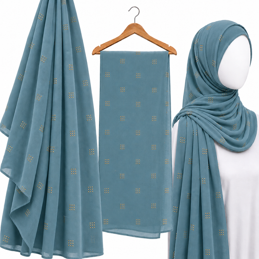 Stylengift Luxury Hand-Crafted Mukesh- Festive  Chifon Hijab – Ultra-Soft & Lightweight-SH-130