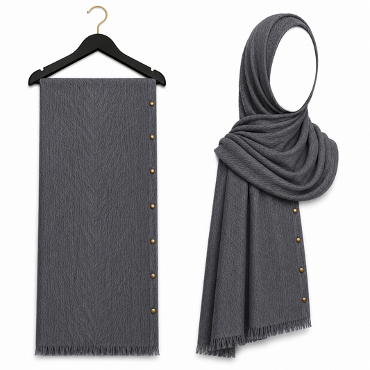 Stylengift Luxury Crimped Cotton Gold Studded  Hijab | All-Season Formal Scarf-SH-136
